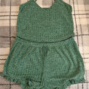 Trendy 2 Piece Crop Tank & Ruffle Shorts Sleep Set